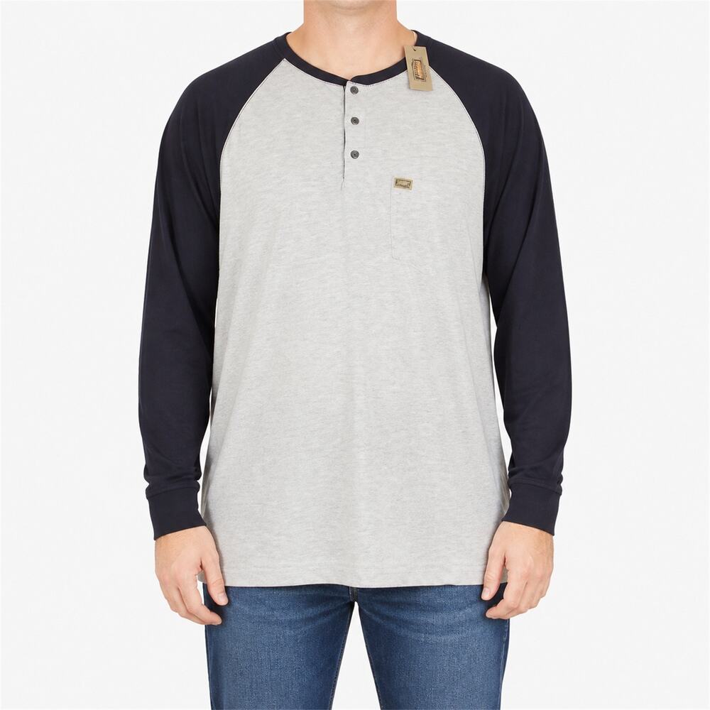 NEW Foundry Shirt Mens 2XLT Heather Black Gray Cotton Raglan Sleeve Henley Neck